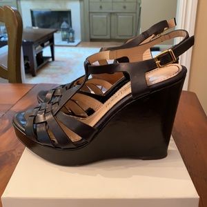 Gastone Lucioli Black Leather Wedge Sandal